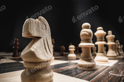 Preview: Macro shot of wooden chess figures on board