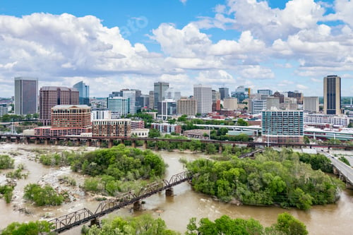 Preview: Cityscape seen from high bridge over river, Richmond