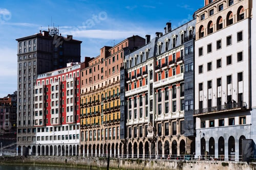 Preview: Traditional residential buildings in the riverside of Nervion River in Bilbao