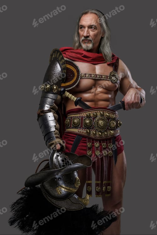 Preview: Handsome mature gladiator with long hair and stylish beard