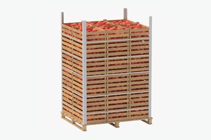 Stacked Wooden Crates with Apples on Pallet