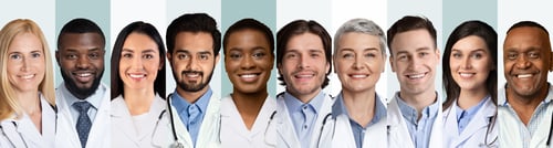 Preview: Collage Of Multiethnic Doctors And Medical Workers Portraits, Gray Backgrounds