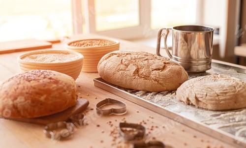 Preview: Bread and cooking ingredients on table