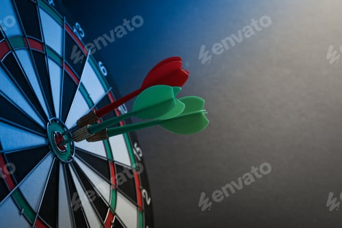 Preview: Target, dartboard, hitting the center. Winning goals business concept.