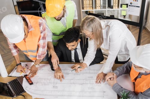 Preview: Qualified construction team planning arrangement of service lines of new building.