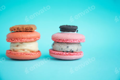 Preview: Big Macaroons on Blue Background