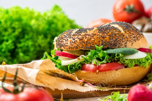 Preview: Bun with Fresh Spring Vegetables. Healthy and Light Breakfast