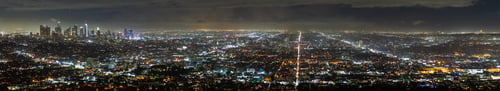 Preview: Aerial panoramic night view of Los Angeles metropolitan area