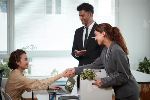 Preview: Cheerful Colleagues Greeting Employee