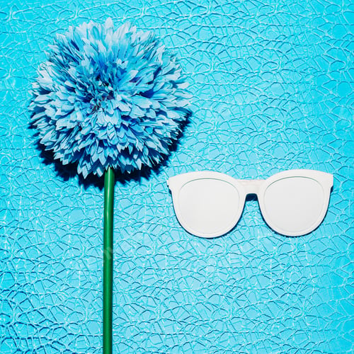 Preview: Blue flower and sunglasses. Minimal fashion style
