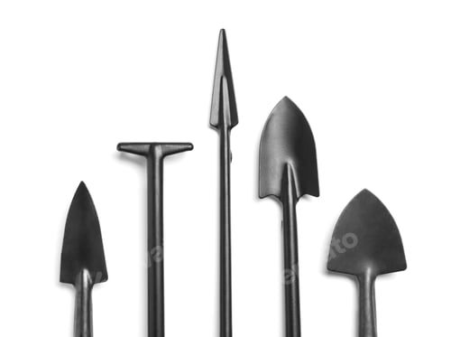 Preview: Set of gardening tools on white background, top view