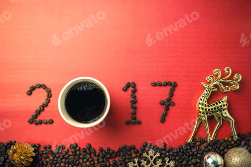 Preview: 2017 Coffee Bean Text On Red Craft Paper For New Year Concept Background