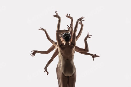 Preview: The group of modern ballet dancers. Contemporary art ballet. Young flexible athletic men and women