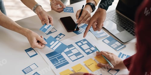 Preview: Young Asian business creative team work together, mobile application software design project