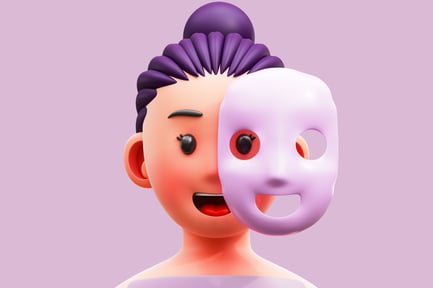 Preview: Head and shoulders of a person with a mask on half of their face.