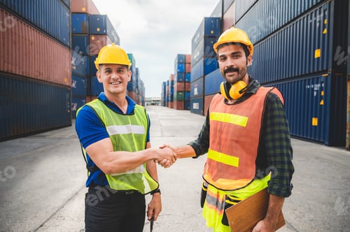 Preview: logistic worker teamwork and partner of foreman, engineer, and businessman working on container yard