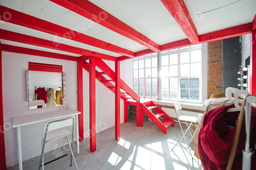 Preview: Two-storey dressing room in the loft space of the photo Studio. 10.11.2019 USA, New York