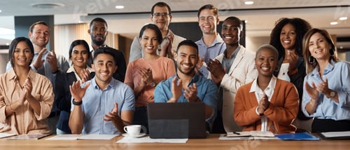 Preview: Shot of a group of young businesspeople clapping during a conference in a modern office
