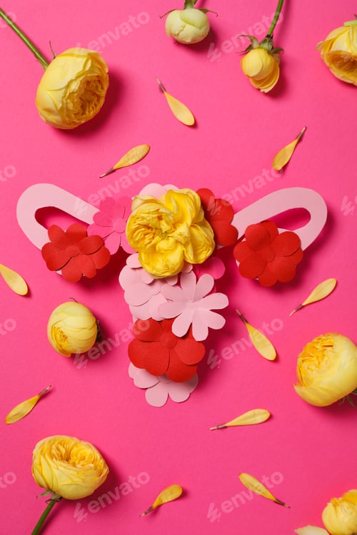Preview: Floral Uterus Art on Pink Background