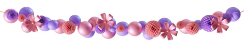 Preview: Stylish garland with pink, purple elements, flowers isolated on white background.