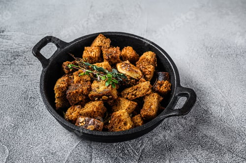 Preview: Fried dried Rye Crouton Bread Biscuits. White background. Top view
