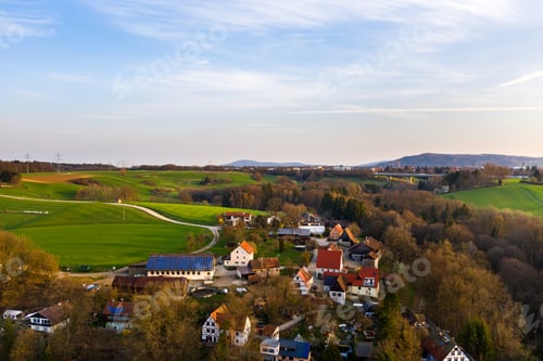 Preview: Top view of an autumn village in Saxon Switzerland.Germany