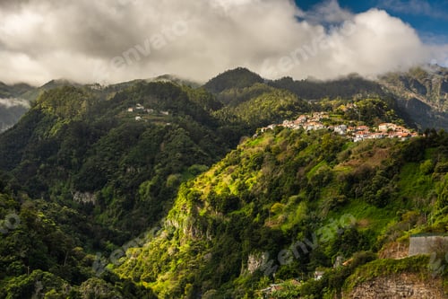 Preview: Madeira landscape with green hills and mountains . Wild nature in Madeira, Portugal