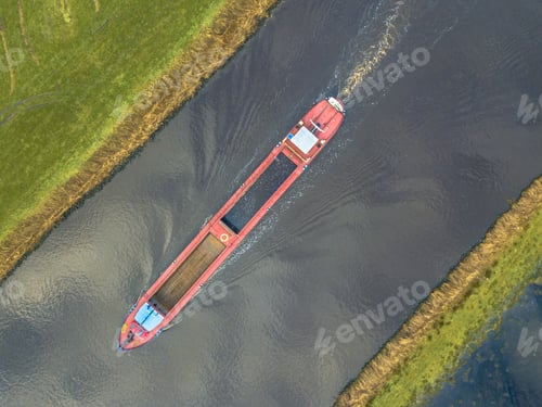 Preview: Moving Inland freight ship Aerial view