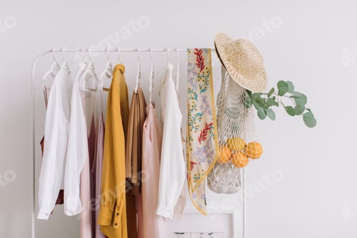 Clothes Rack with Fashionable Garments and Accessories