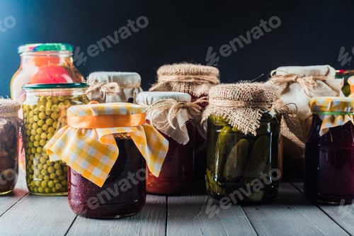 Preview: Preserved vegetables on wooden background
