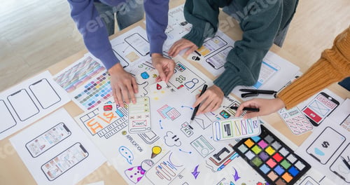 Preview: Application development team Brainstorming meeting and discussion to plan the design of ux ui and