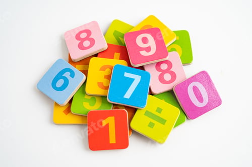 Preview: Math number colorful on white background, education study mathematics learning teach concept.