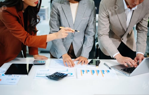 Preview: Asian business People Planning Strategy Analysis Office Concept. writing notes about sticky notes