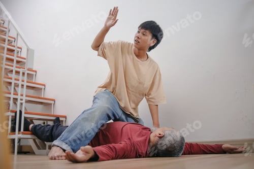 Preview: Young Asian Man Panic Looking For Help, Grandfather Fell Down The Stairs Fainted