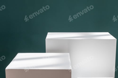 Preview: Product photography green background . Pedestal for cosmetic product and packaging mockups.