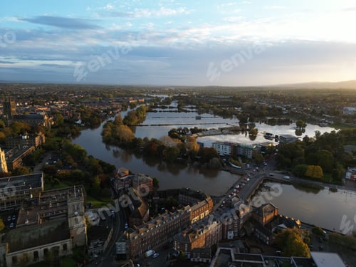 Preview: Aerial cityscape with buildings and canals in Worcester, England