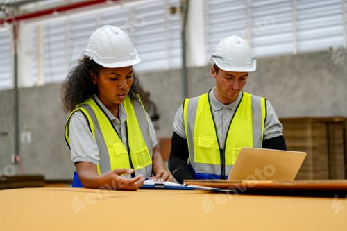 Preview: Warehouse Industrial supply chain and Logistics Companies inside. workers on inventory check.