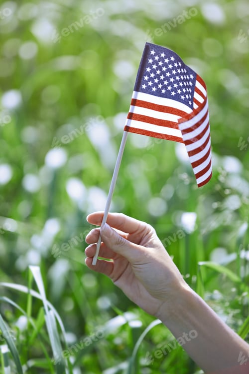 Preview: Woman holding US flag