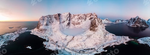 Preview: Panorama of archipelago and ice lake in valley on winter