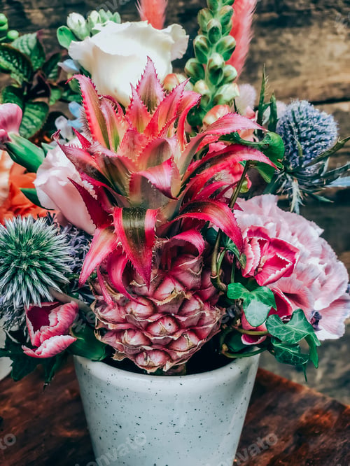 Preview: Exotic flowers bouquet in small florist shop