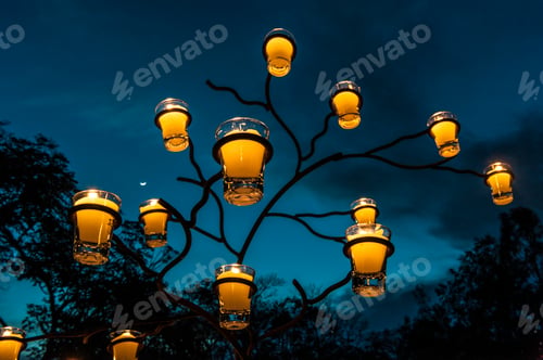 Preview: an assortment of light fixtures lit up in a blue sky