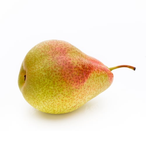 Preview: Fresh bio pear with leaves on isolated white background.