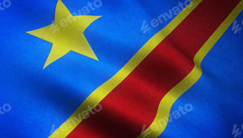 Preview: Closeup shot of the realistic flag of the Democratic Republic of Congo with interesting textures
