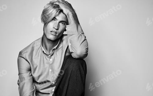 Preview: Portrait of a young man gray picture model shirt pants