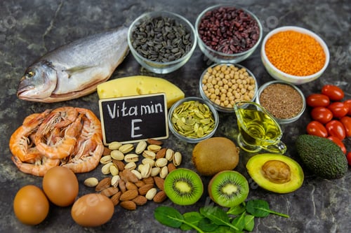 Preview: Foods that contain vitamin E. Selective focus.