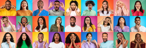 Preview: People Of Different Age And Ethnicity Grimacing And Gesturing Over Colorful Backgrounds
