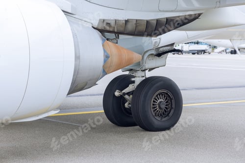 Preview: Close-up of wheel of big passenger airplane