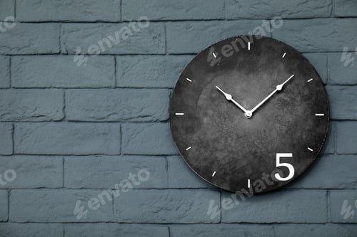 Preview: Modern clock on brick wall. Time concept