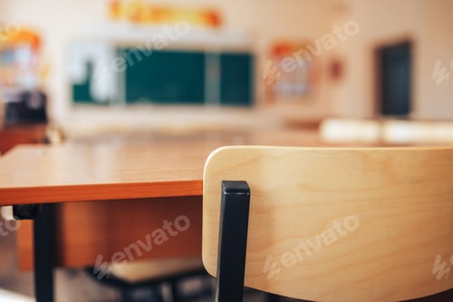 Preview: Classroom Desk and Chair in Bright Sunny School