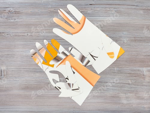 Preview: paper models of gloves on wooden table